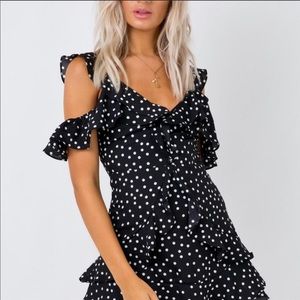 Black Mini Dress! Polka dot, super flattering!